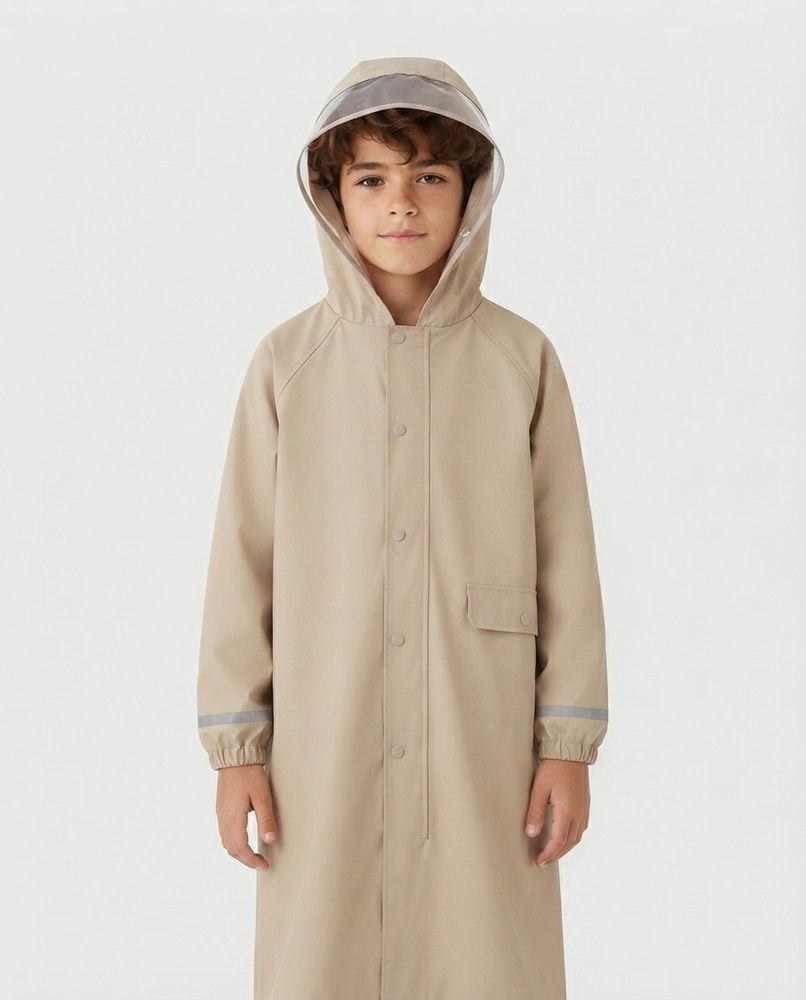 Детский дождевик Nordvik kids RainCore Pro Trench водонепроницаемый та вітрозахисний з відділенням для рюкзака та світловідбивачами Beige, 115-125