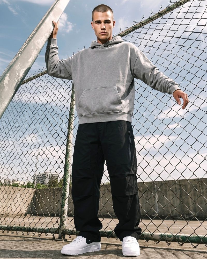 Чоловіче худі вільного крою LAREN Vintage Wash Oversized Hoodie Grey, M
