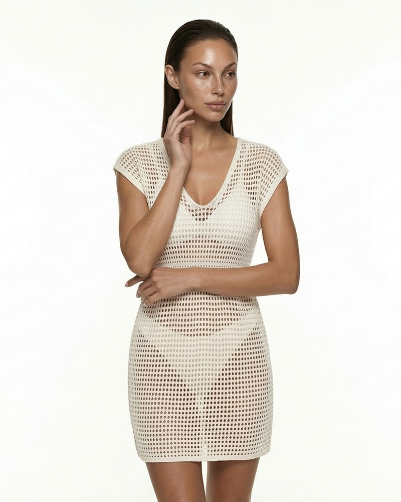 Пляжная вязаная туника-мини Mila Ricco Ibiza White, M