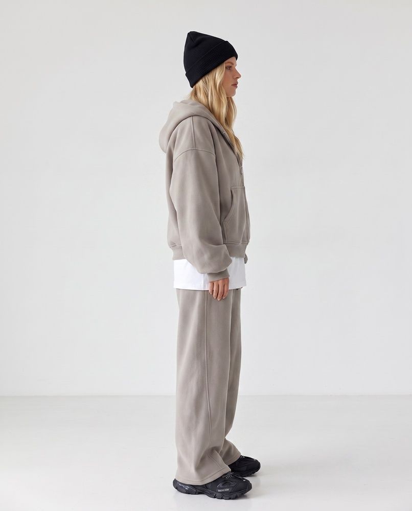 Женский оверсайз костюм LAREN UrbanElite - худи на молнии и широкие штаны Gray-Beige, M