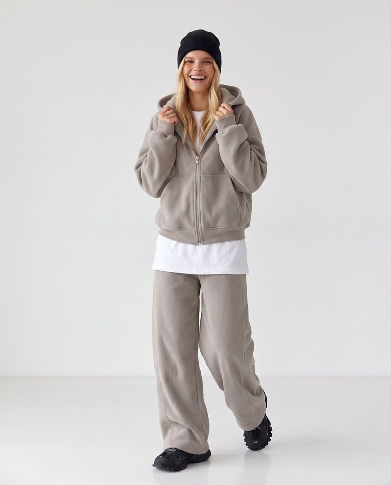 Женский оверсайз костюм LAREN UrbanElite - худи на молнии и широкие штаны Gray-Beige, M