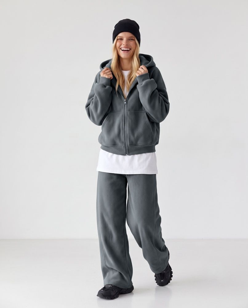 Женский оверсайз костюм LAREN UrbanElite - худи на молнии и широкие штаны Dark Grey, M