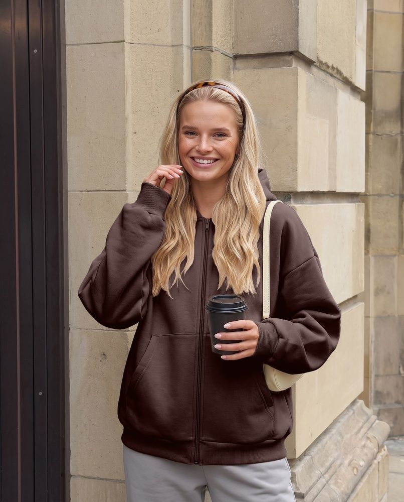 Женское зип-худи оверсайз на молнии Nordvik Urban Line Zip-Up Brown, S
