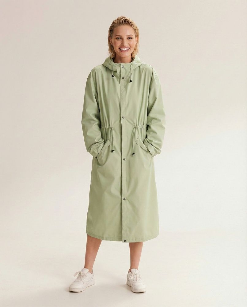 Жіночий дизайнерський плащ-тренч Nordvik Lady Trench Matcha Green матовий з куліскою на талії та вітрозахистом, L/XL