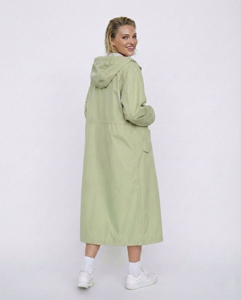 Жіночий дизайнерський плащ-тренч Nordvik Lady Trench Matcha Green матовий з куліскою на талії та вітрозахистом, L/XL