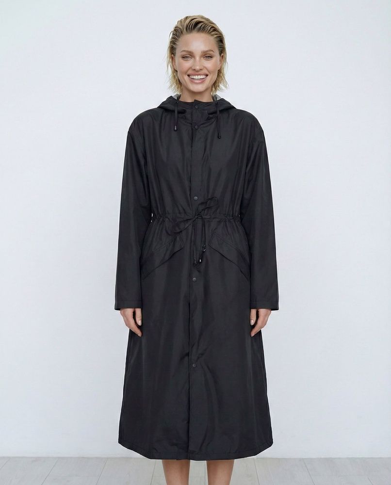 Жіночий дизайнерський плащ-тренч Nordvik Lady Trench Black матовий з куліскою на талії та вітрозахистом, S/M