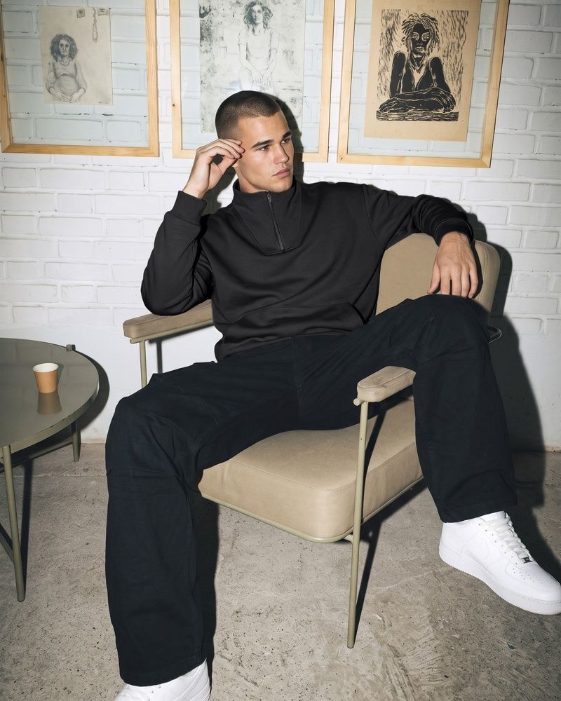Мужская хлопковая толстовка Nordvik Tech-Blend Quarter Zip с антистатическим эффектом Black, XL