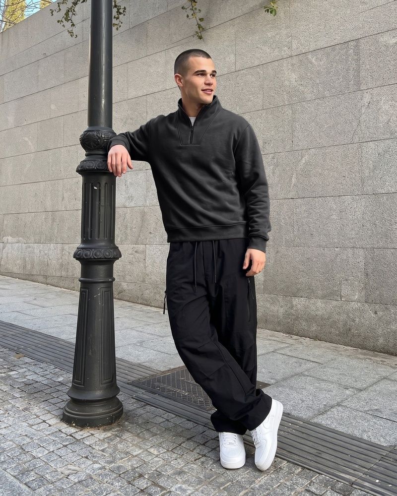 Мужская хлопковая толстовка Nordvik Tech-Blend Quarter Zip с антистатическим эффектом Black, XL