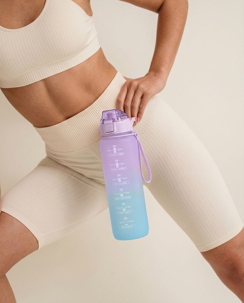 Спортивна мотиваційна пляшка для води Nordvik AuraFlow 1000 мл матова з трубочкою Purple-Teal