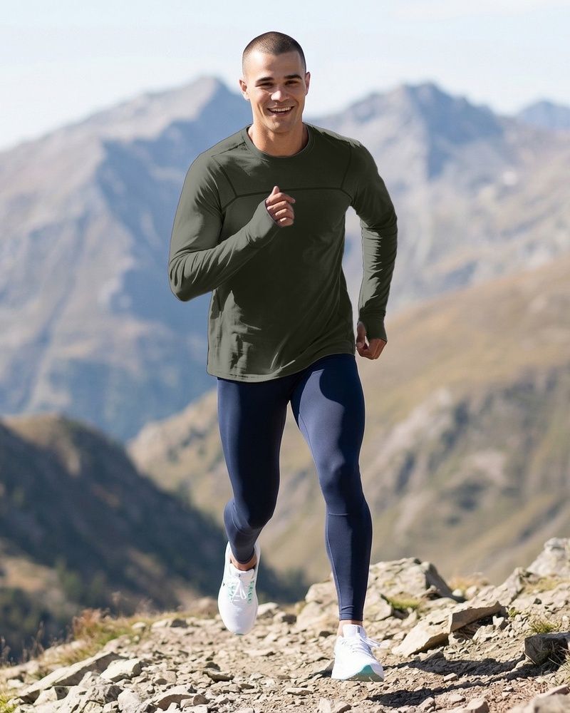 Мужской спортивный лонгслив Nordvik UV-Shield Pro: Солнцезащитная ткань UPF50+ с эффектом Quick-Dry и антистатическим покрытием Khaki