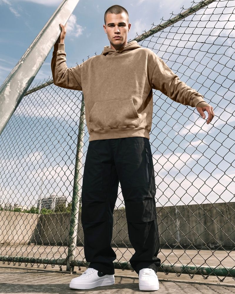 Чоловіче худі вільного крою LAREN Vintage Wash Oversized Hoodie Brown, M