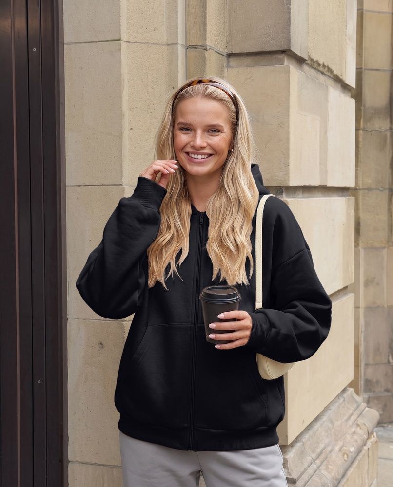 Женское зип-худи оверсайз на молнии Nordvik Urban Line Zip-Up Black, S