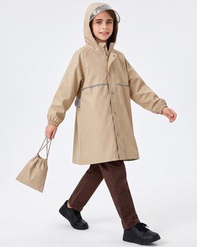 Дитячий водонепроникний дощовик Nordvik kids RainCore Urban Trench з відділенням для рюкзака та світловідбивачами Beige, 120-135