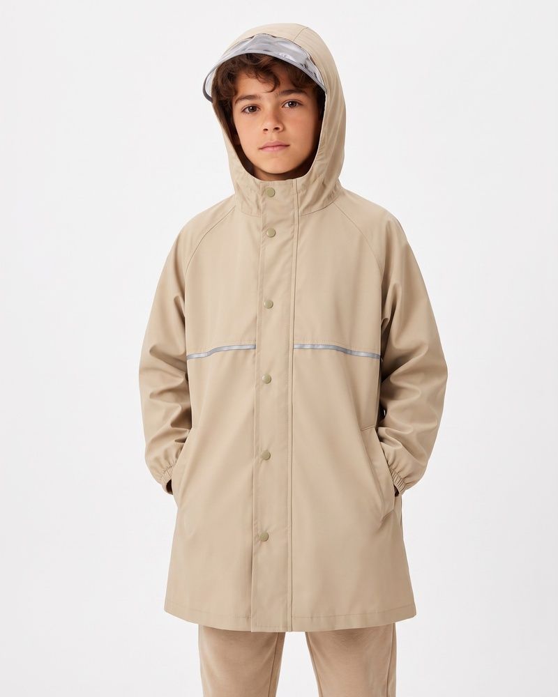Дитячий водонепроникний дощовик Nordvik kids RainCore Urban Trench з відділенням для рюкзака та світловідбивачами Beige, 120-135