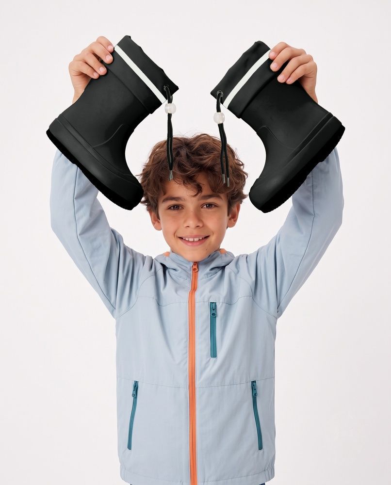 Дитячі водонепроникні гумові чоботи Nordvik kids StormGuard з нековзною підошвою та захисною манжетою Black, 28-29