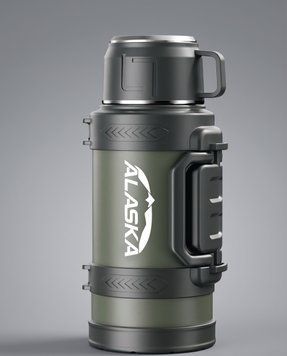 Износостойкий вакуумный термос ALASKA Titan Pro из антикоррозионной стали 316 с ремешком, ситечком и крышкой-чашкой 1700 мл