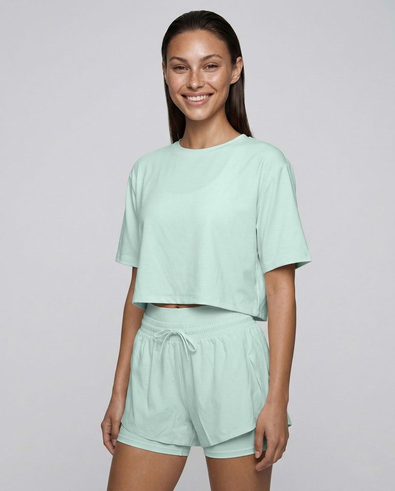 Женские спортивные шорты 2-в-1 с двойным поясом Nordvik AuraStride Double-Waist Cool-Touch Mint, L