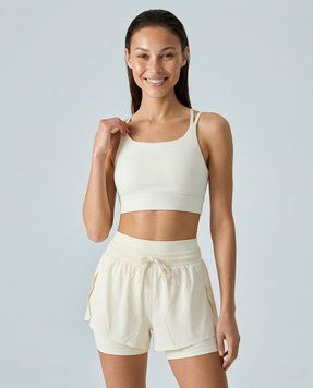 Жіночі спортивні шорти 2-в-1 з подвійним поясом Nordvik AuraStride Double-Waist Cool-Touch Coconut White, L