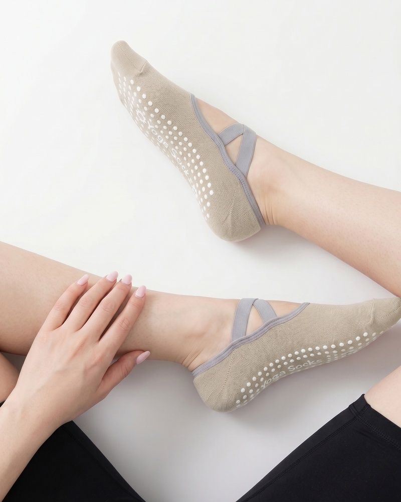 Женские антискользящие носки для йоги, пилатеса и фитнеса Nordvik BalanceFit Beige