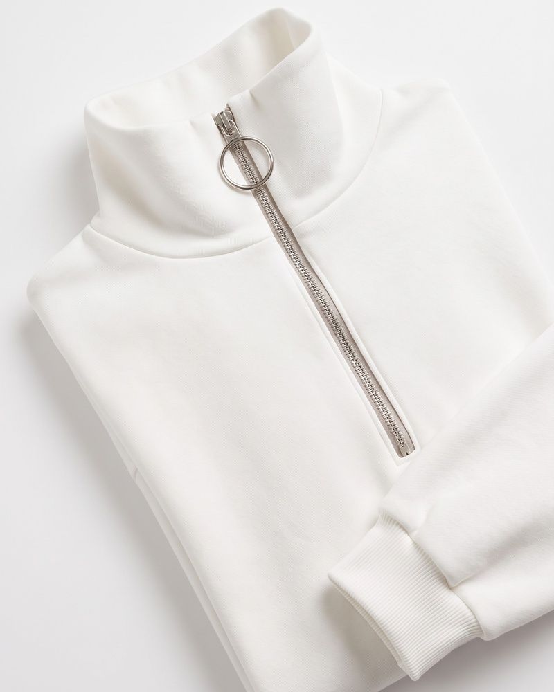 Жіноча преміальна толстовка оверсайз LAREN Luxe Lounge Ring-Zip з горловиною на блискавці Milk, S