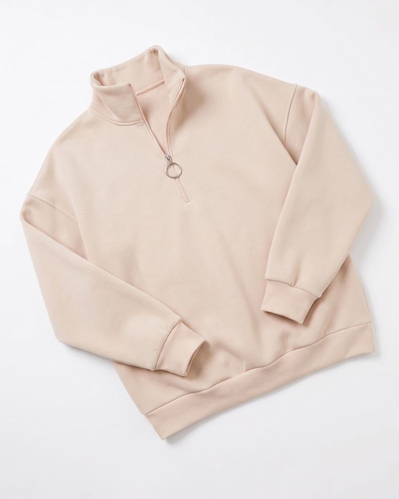Жіноча преміальна толстовка оверсайз LAREN Urban Frame Half-Zip з горловиною на блискавці Beige, S
