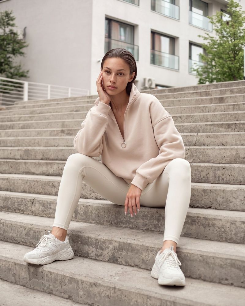 Жіноча преміальна толстовка оверсайз LAREN Urban Frame Half-Zip з горловиною на блискавці Beige, S