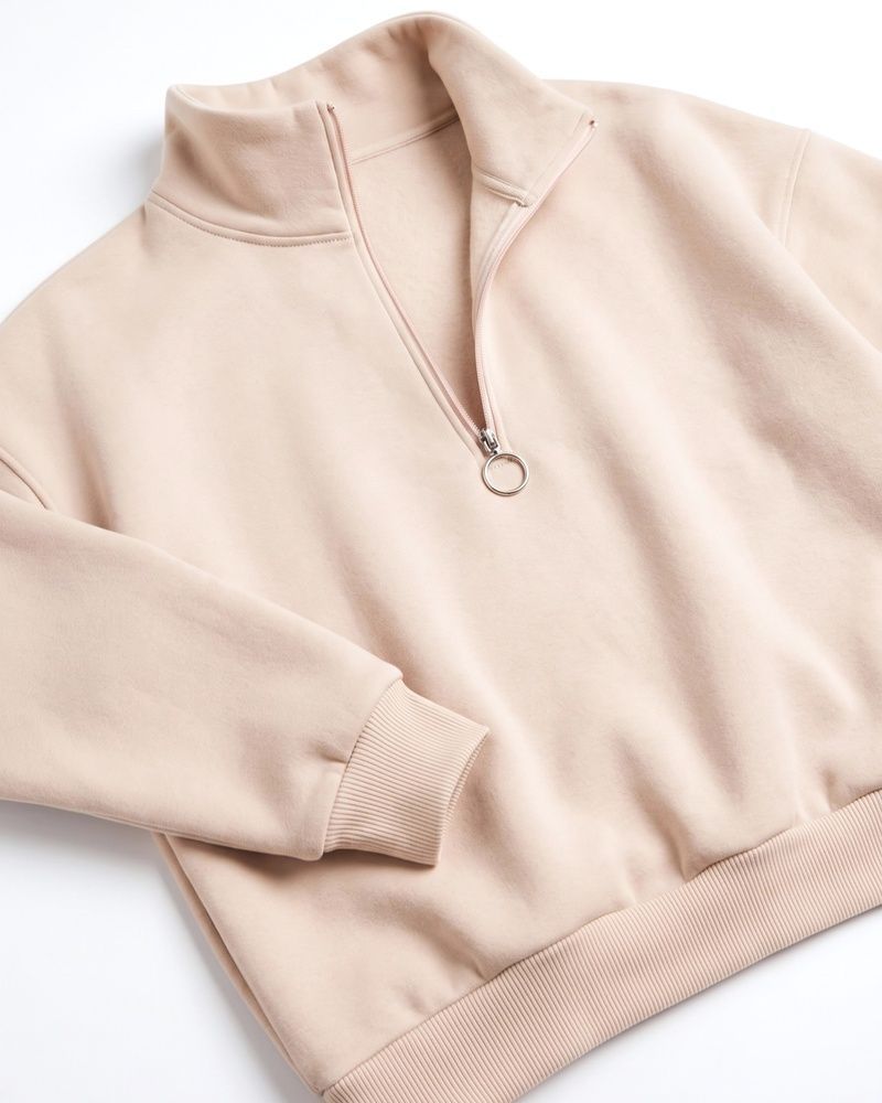 Жіноча преміальна толстовка оверсайз LAREN Urban Frame Half-Zip з горловиною на блискавці Beige, S