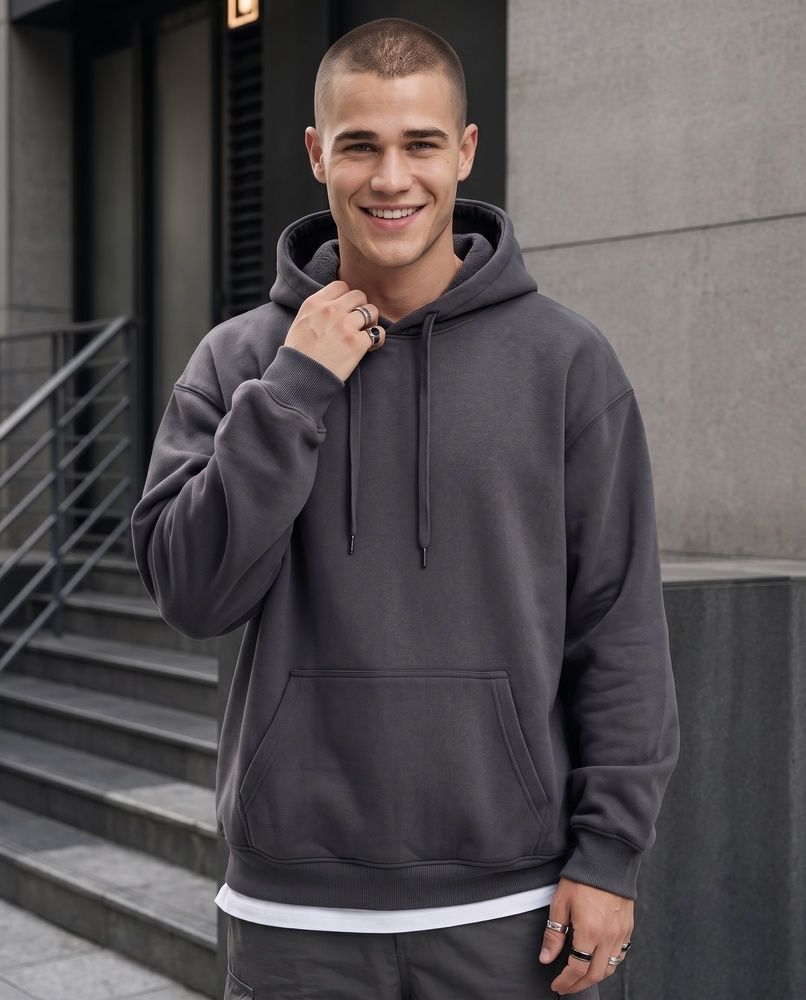 Премиальное мужское худи на флисе Nordvik Polar Fleece Hoodie Grey, M