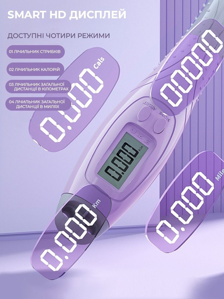 Електронна скакалка з лічильником стрибків та калорій Weizer SmartRope Violet (RT-SR300-Violet)
