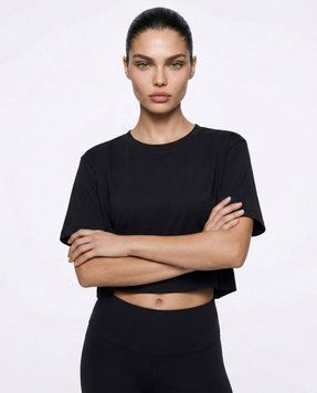 Жіноча спортивна футболка кроп-топ Oversize Nordvik AuraCrop Soft-Touch Black, M