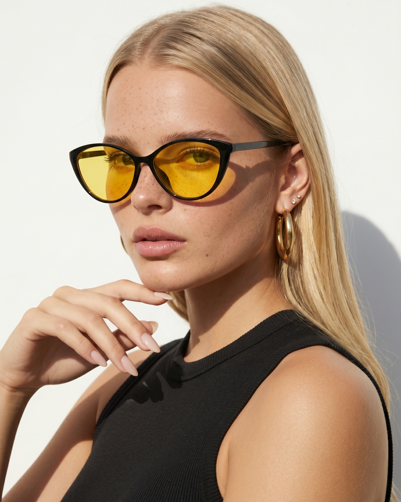 Жіночі сонцезахисні окуляри Nordvik Siren іміджеві Cat Eyes Black-Yellow