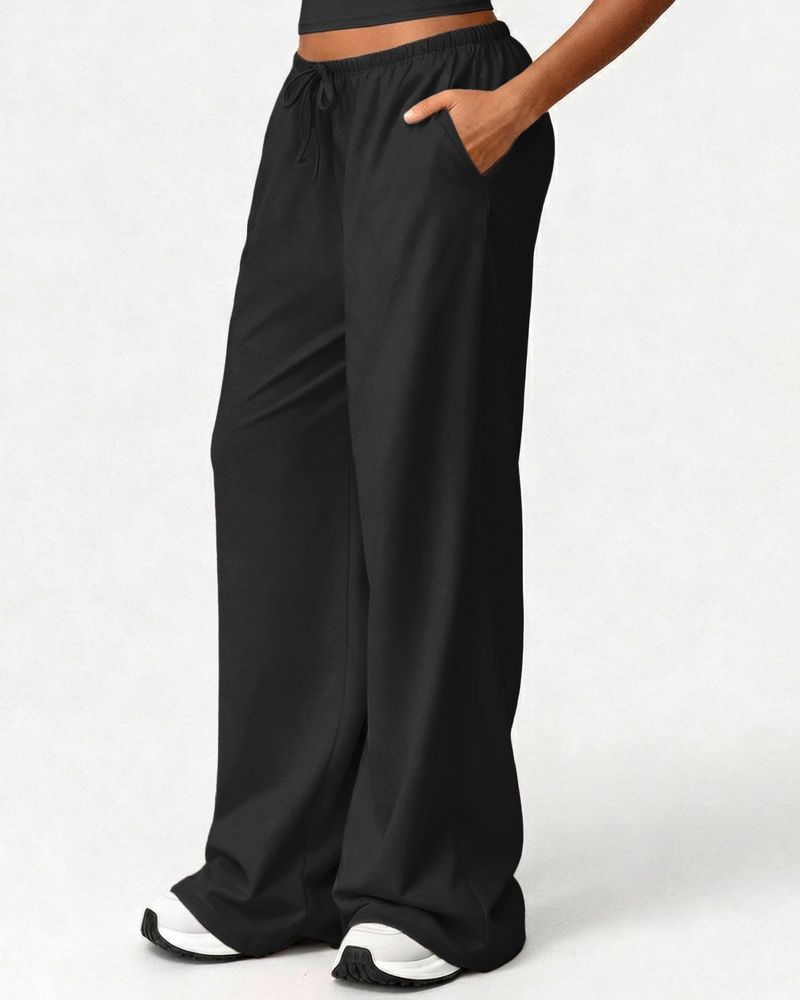 Женский прогулочный костюм Nordvik Urban-Flow: Широкие брюки Palazzo и моделирующий топ Halter-Neck Black