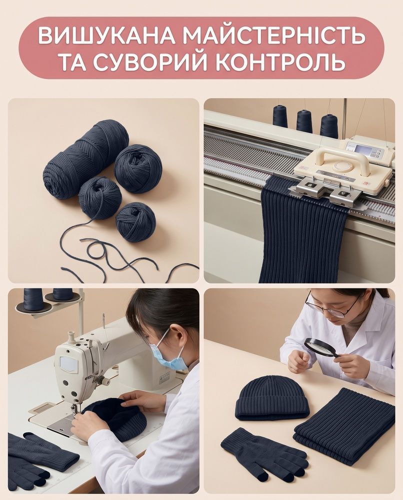 Мужской зимний вязаный термокомплект 3в1 Nordvik SummitKnit Pro - шапка на флисе, длинный шарф и сенсорные антискользящие перчатки Navy
