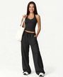 Жіночий прогулянковий костюм Nordvik Urban-Flow: Широкі штани Palazzo та моделюючий топ Halter-Neck Black