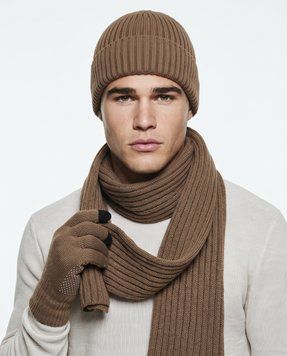 Чоловічий зимовий в'язаний термокомплект 3в1 Nordvik SummitKnit Pro - шапка на флісі, довгий шарф та сенсорні антиковзні рукавиці Brown