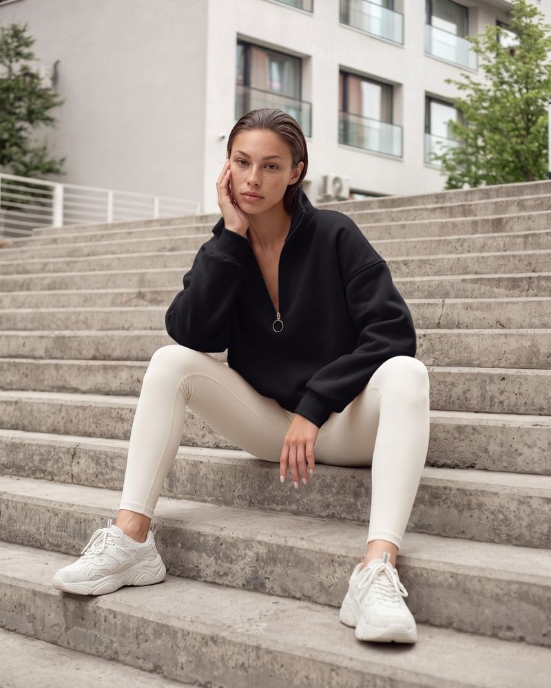Жіноча преміальна толстовка оверсайз LAREN Urban Frame Half-Zip з горловиною на блискавці Black, S