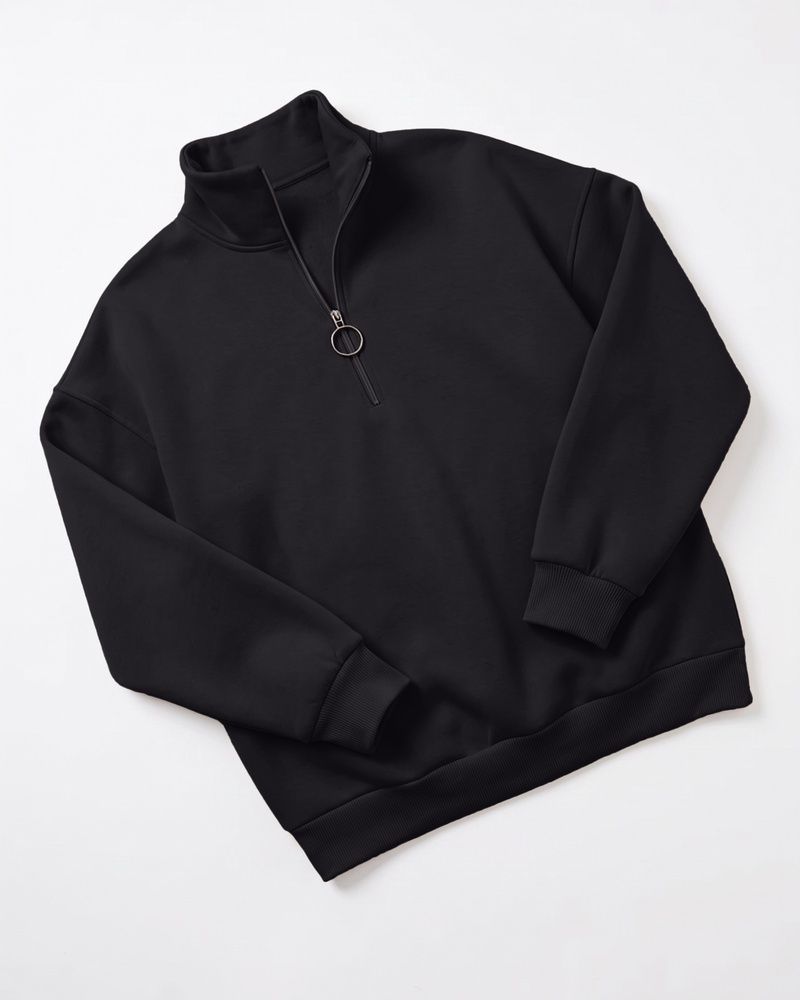 Жіноча преміальна толстовка оверсайз LAREN Urban Frame Half-Zip з горловиною на блискавці Black, S