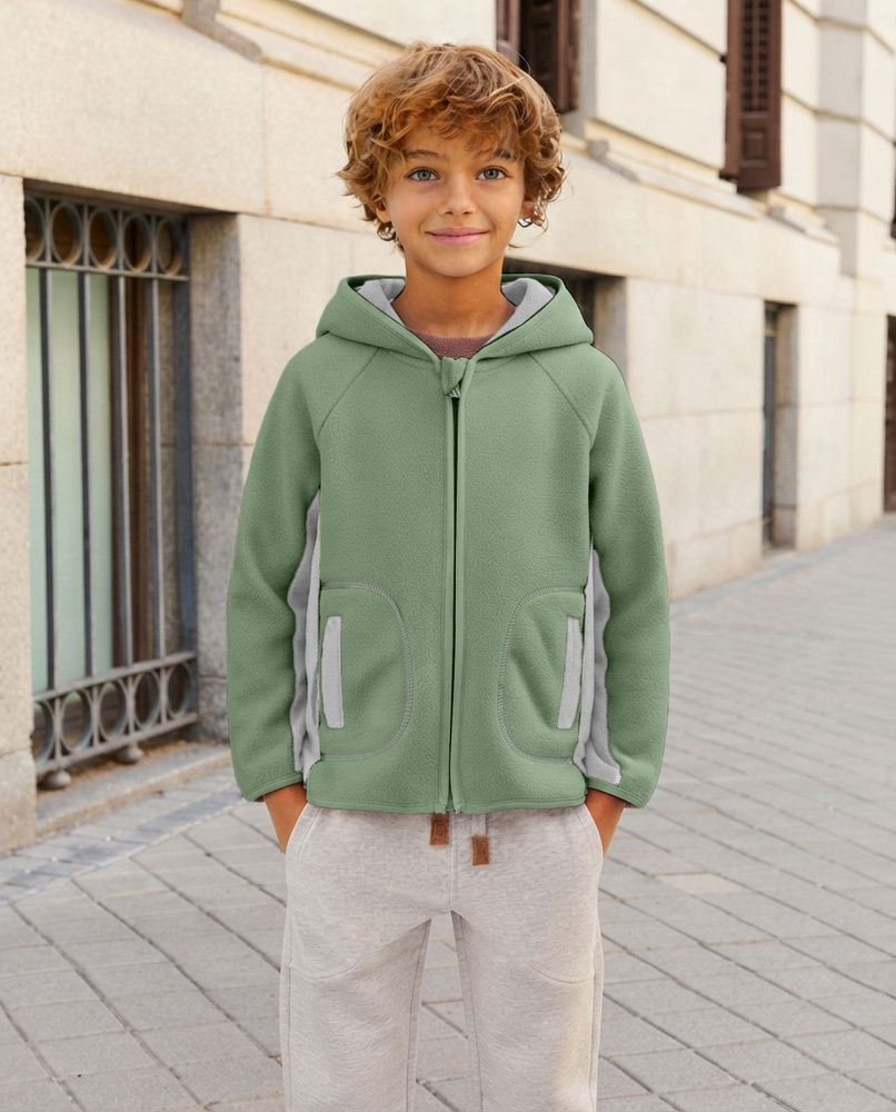 Детская флисовая толстовка с капюшоном Nordvik kids Arctic Shield на молнии Green-White, 120