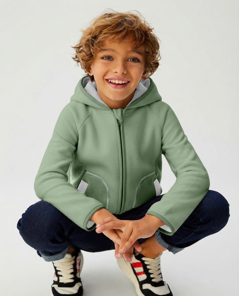 Детская флисовая толстовка с капюшоном Nordvik kids Arctic Shield на молнии Green-White, 120