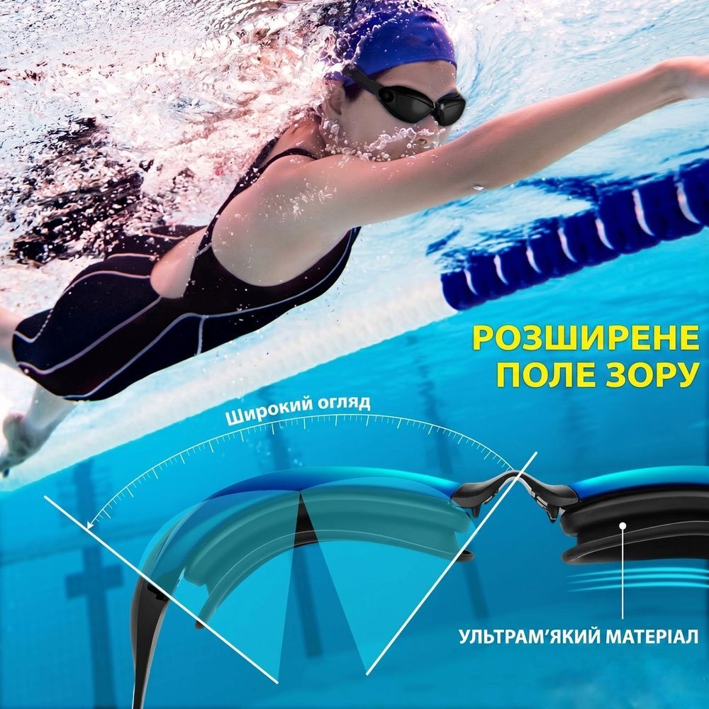 Набор для плавания Nordvik HydroPulse с антифогом и UV-защитой: очки, кейс, беруши и зажим для носа Black