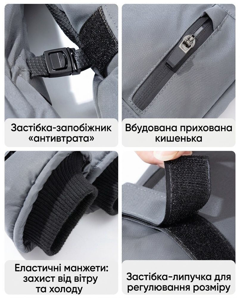 Мужские горнолыжные термоперчатки Nordvik StormShield Pro - водонепроницаемые с защитой Teflon и тройной теплоизоляцией Grey