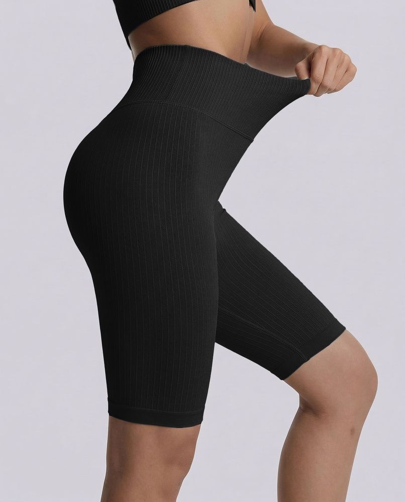 Женские велосипедки Nordvik Ribbed-Motion Sculpt: Бесшовный 3D-рубчик с эффектом Push-Up и высокой посадкой Black, M