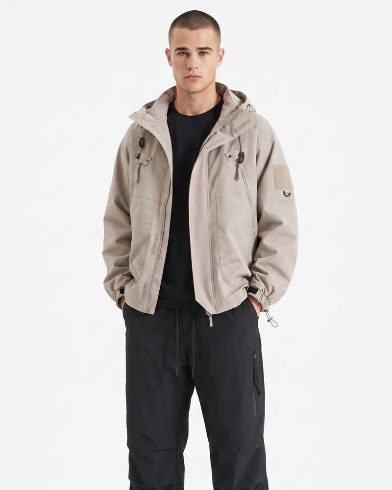 Мужская технологичная куртка-штормовка Nordvik Apex Tech-Shield Windbreaker - влагоотводящая и ветрозащитная с капюшоном Beige, L