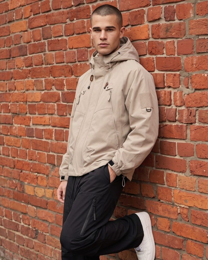 Мужская технологичная куртка-штормовка Nordvik Apex Tech-Shield Windbreaker - влагоотводящая и ветрозащитная с капюшоном Beige, L