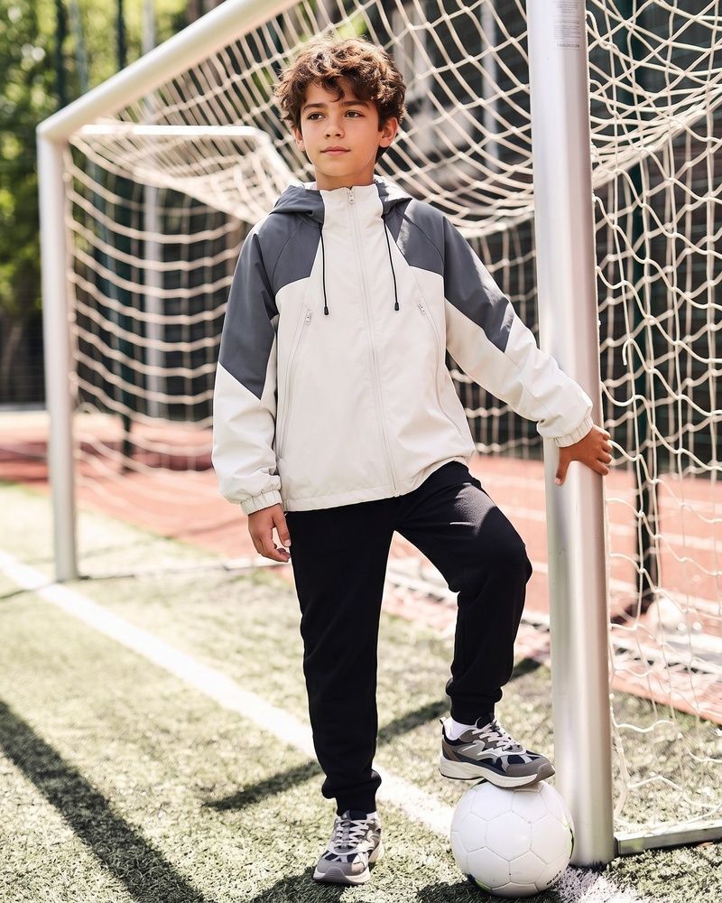 Детская водоотталкивающая куртка-ветровка Nordvik kids Terra Tech-Shell с капюшоном White-Grey, 130