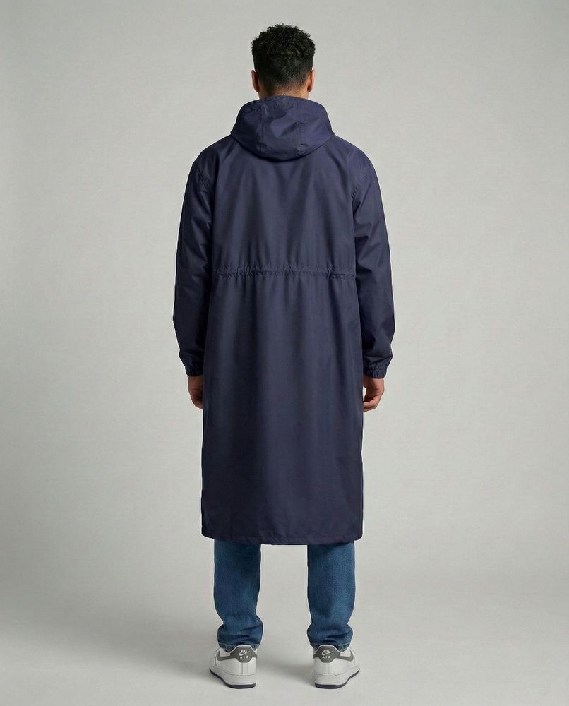 Мужской штормовой плащ-дождевик Nordvik Urban Storm Deep Blue удлиненного кроя на молнии с глубоким капюшоном, One size