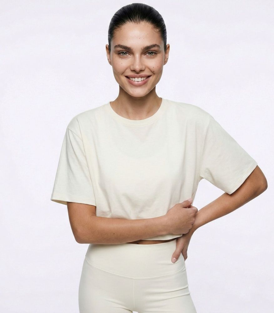 Жіноча спортивна футболка кроп-топ Oversize Nordvik AuraCrop Soft-Touch Coconut White, S