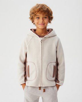 Детская флисовая толстовка с капюшоном Nordvik kids Arctic Shield на молнии Milk-Brown, 120