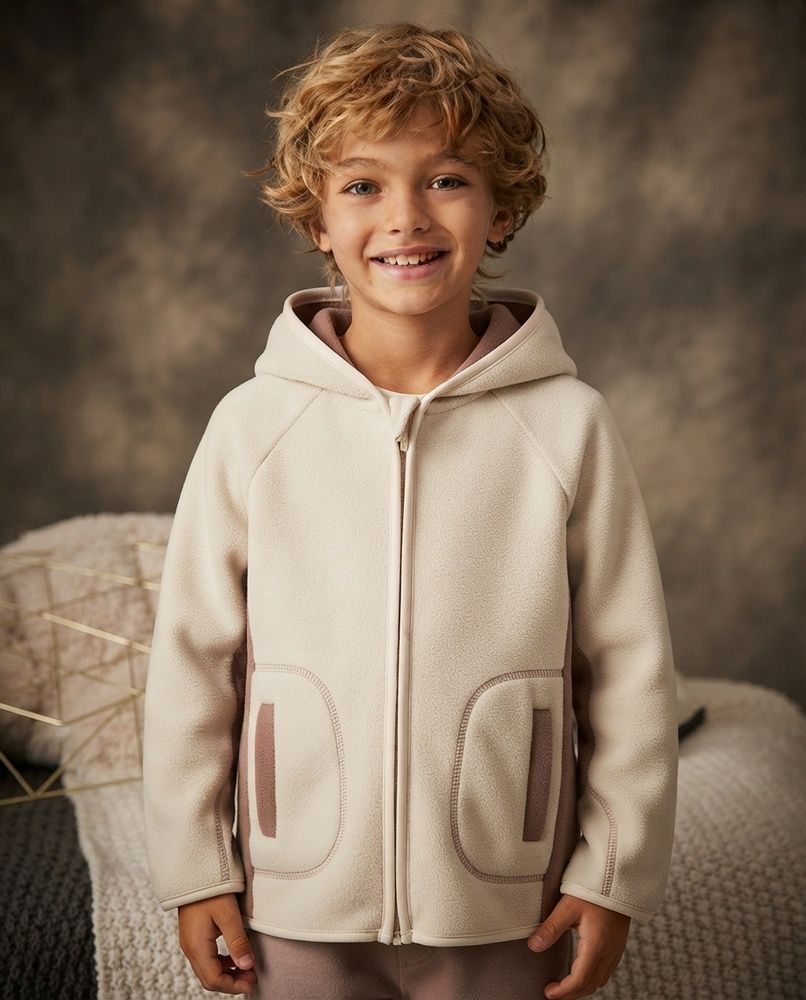Детская флисовая толстовка с капюшоном Nordvik kids Arctic Shield на молнии Milk-Brown, 120