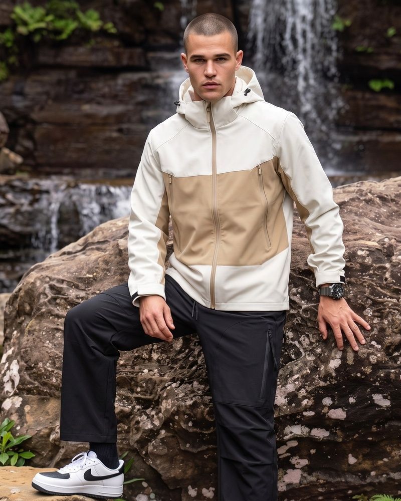 Мужская водоотталкивающая и ветрозащитная куртка Nordvik Explore Aero-Shield Softshell с отстегивающимся капюшоном Beige, 2XL
